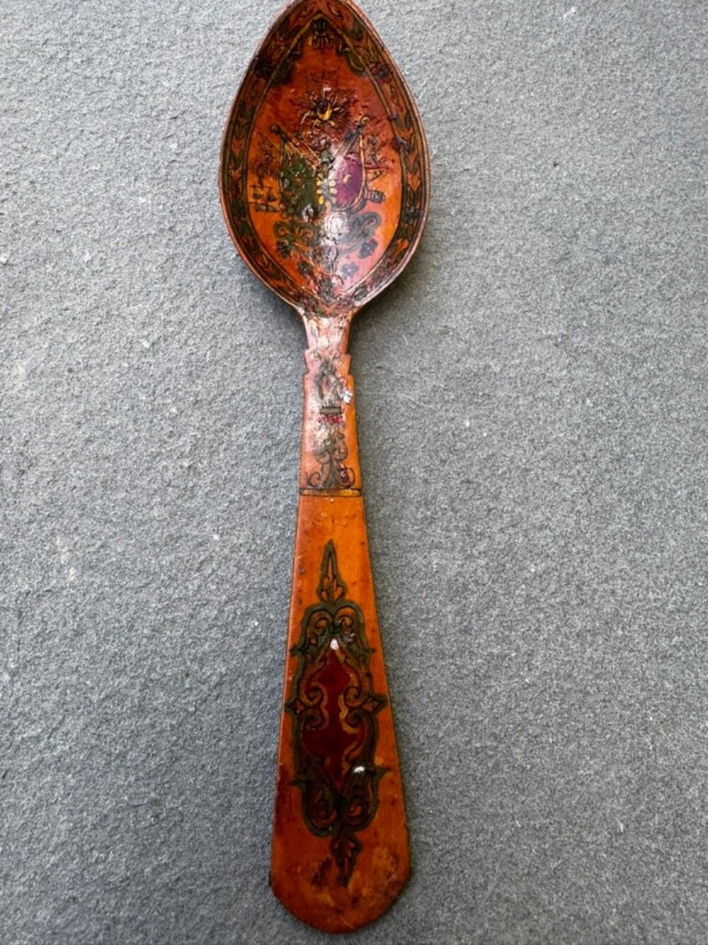 Vintage Hand Painted Turkish Wooden Spoon | Decorative Folk Art 8"